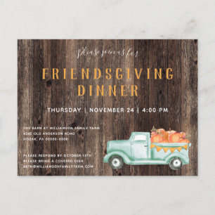 Invitation Carte Postale Dîner d'automne entre amis pour l'Action de grâce