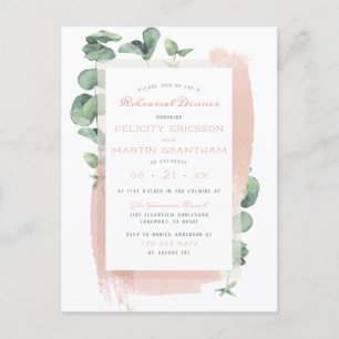 Invitation Carte Postale Dîner de répétition floral pinceau rose glamour