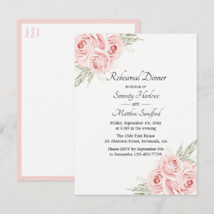 Invitation Carte Postale Dîner de répétition Florale rose pâle rose