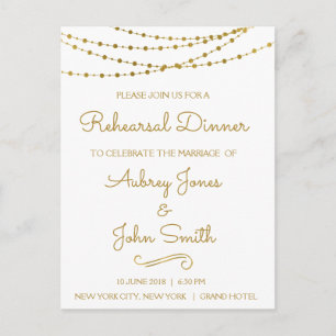 Invitation Carte Postale Dîner de répétition Gold Foil String