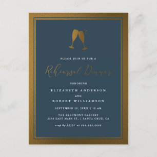 Invitation Carte Postale Dîner de répétition Gold & Navy Chic