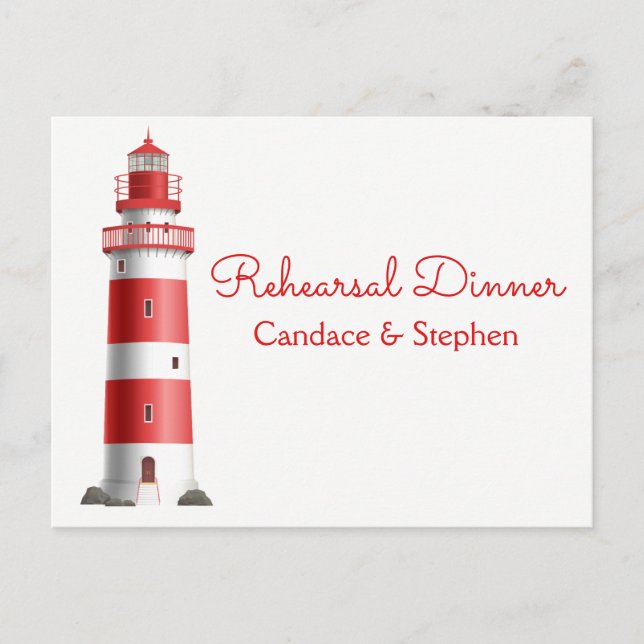 Invitation Carte Postale Dîner de répétition nautique Lighthouse Beach Mari (Devant)