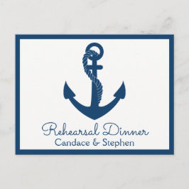 Invitation Carte Postale Dîner de répétition nautique Mariage d'Ancre bleu 