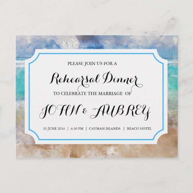 Invitation Carte Postale Dîner de répétition pour plage ou Mariage tropical (Devant)