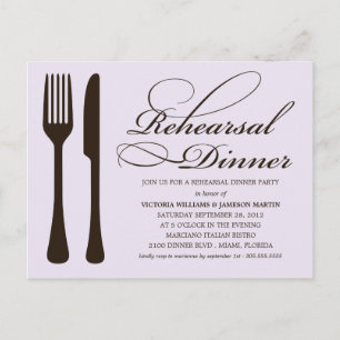INVITATION CARTE POSTALE DÎNER LILAS ET NOIR DE RÉPÉTITION DE LA VAISSELLE