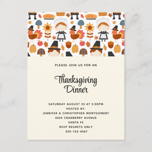 Invitation Carte Postale Dîner Motif de récolte de pèlerins de Thanksgiving (Devant)