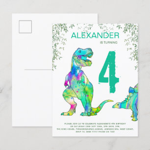 Invitation Carte Postale Dinosaur jungle 4ème anniversaire budget de la fêt