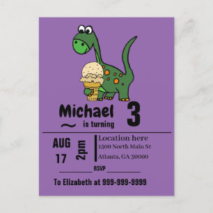 Invitation Carte Postale Dinosaure bébé amusant et fête d'anniversaire de l