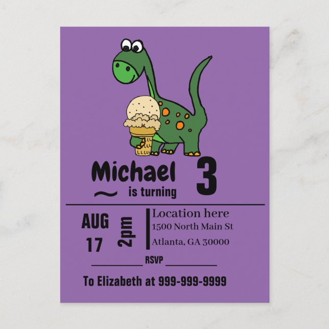 Invitation Carte Postale Dinosaure bébé amusant et fête d'anniversaire de l (Devant)