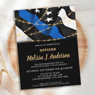 Invitation Carte Postale Diplôme d'officier de police Mince Ligne bleue