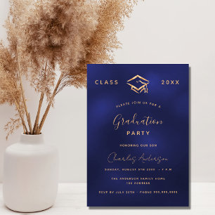 Invitation Carte Postale Diplôme marine bleu or simple 2024