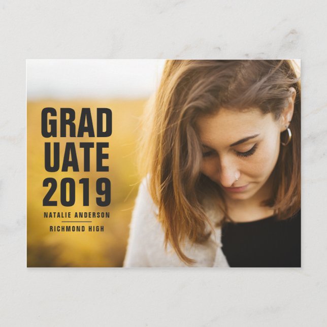 Invitation Carte Postale Diplômé moderne audacieux 2019 (Devant)