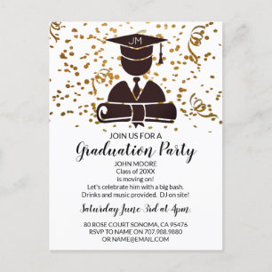 Invitation Carte Postale Diplôme Silhouette Et Confetti
