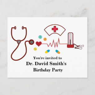 Invitation Carte Postale Docteur, infirmière, anniversaire médical