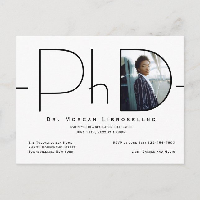 Invitation Carte Postale Doctorat photo moderne (Devant)