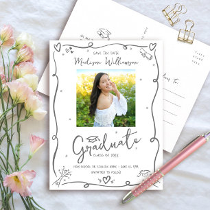 Invitation Carte Postale Doodle main gris Save the Date Photo de remise des