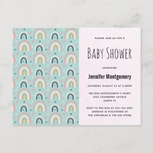 Invitation Carte Postale Douce Baby Shower avec Motif Arc-en-Ciel Fantaisis
