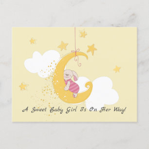 Invitation Carte Postale Douce Fête de Naissance Lapin Lune Garçon Doux