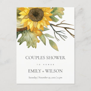 INVITATION CARTE POSTALE DOUCHE À COUPLES FLORAUX COUPLES JAUNES À COUPLES 