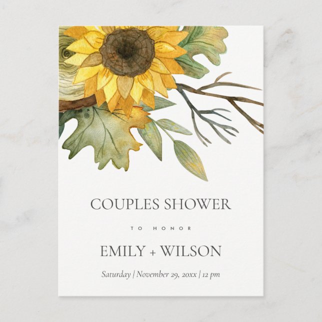 INVITATION CARTE POSTALE DOUCHE À COUPLES FLORAUX COUPLES JAUNES À COUPLES  (Devant)