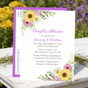 Invitation Carte Postale Douche de Couple Tournesol Marguerite Fleur de Cha