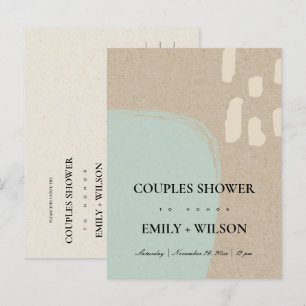 INVITATION CARTE POSTALE DOUCHE EN COUPLES BLEUS KRAFT ABSTRAIT MODERNE