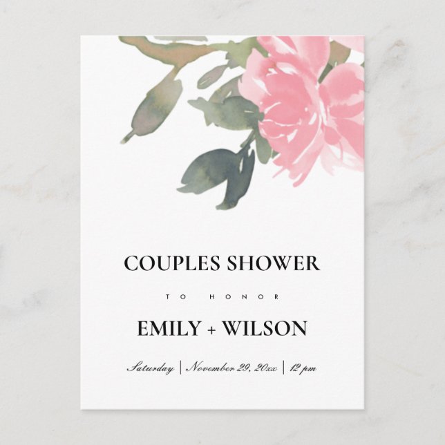 INVITATION CARTE POSTALE DOUCHE FLORALE COUPLES ROSE ROSE ROSE ROSE ROSE (Devant)