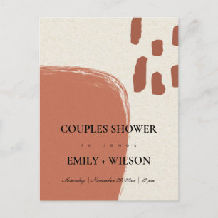 INVITATION CARTE POSTALE DOUCHE MODERNE ABSTRAITE KRAFT TERRACOTTA COUPLES