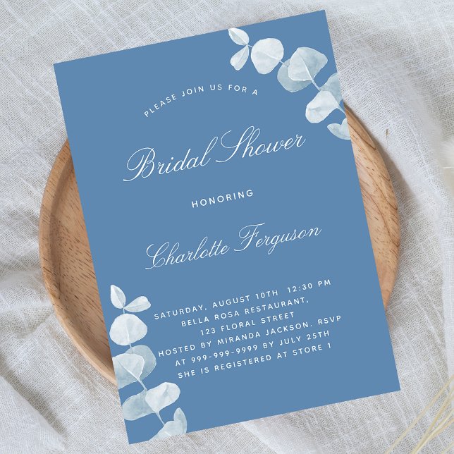 Invitation Carte Postale Douche nuptiale bleu Dusty blanc eucalyptus (Créateur téléchargé)