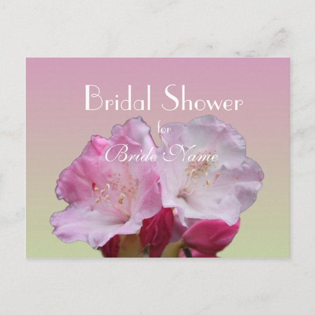 Invitation Carte Postale Douche nuptiale, fleurs roses rhododendron (Devant)