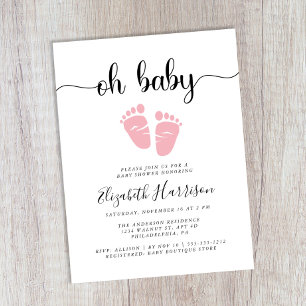 Invitation Carte Postale Douche pour bébé mignonne rose pieds