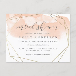 Invitation Carte Postale Douche virtuelle Chic Blush Pink Aquarelle Gold