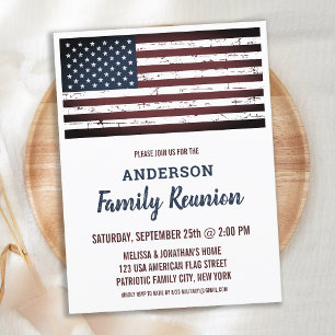 Invitation Carte Postale Drapeau américain grunge Réunion de famille patrio