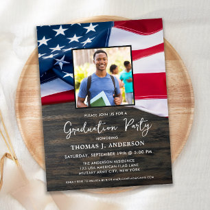 Invitation Carte Postale Drapeau américain patriotique Photo personnalisée 