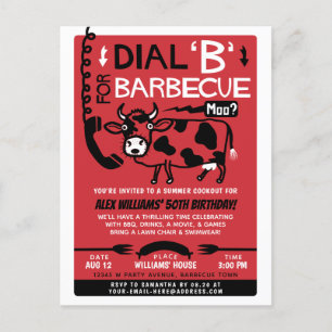 Invitation Carte Postale Drôle été Barbecue Cuisine   Vache barbecue rétro 