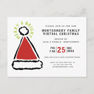 Invitation Carte Postale Drôle fête virtuelle de Noël Red Santa Hat