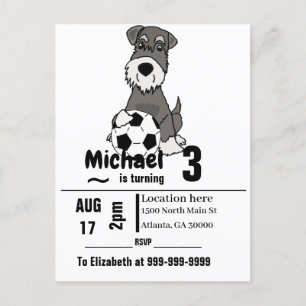 Invitation Carte Postale Drôle Schnauzer Chien Jouer Soccer Anniversaire
