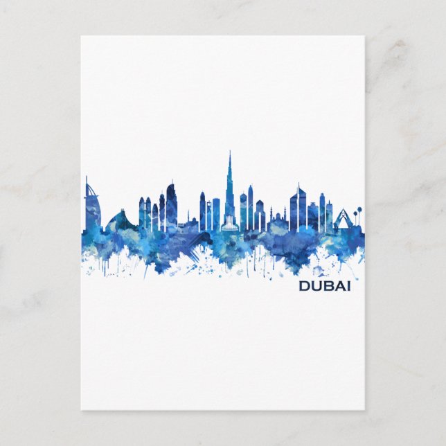Invitation Carte Postale Dubaï Skyline Blue (Devant)