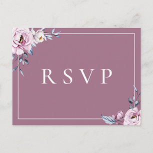 Invitation Carte Postale Dusty Blue Mauve Floral RSVP Song Choix