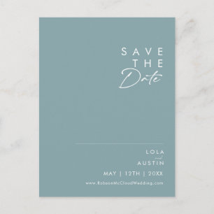 Invitation Carte Postale Dusty Boho   Bleu et Vert Enregistrez la Date