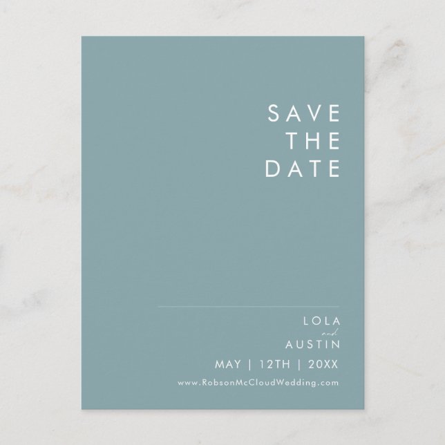 Invitation Carte Postale Dusty Boho |  Carton de mariage bleu et vert (Devant)