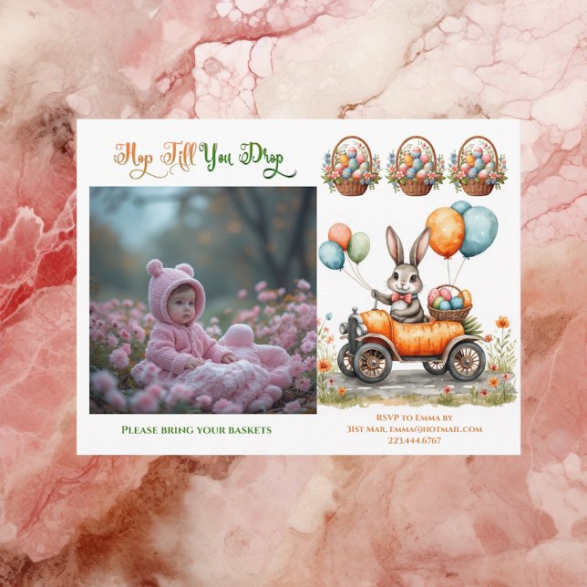 Invitation Carte Postale Easter Brunch & Egg Hunt | Spring Bunny Carrot Car (Easter Brunch & Egg Hunt | Spring Bunny Carrot Car Invitation Postcard)