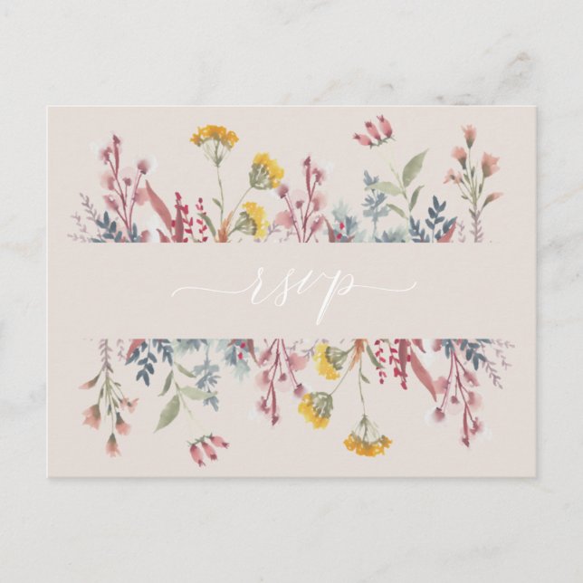 Invitation Carte Postale Eau Fleur sauvage poussiéreuse Choix de repas RSVP (Devant)