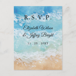 Invitation Carte Postale Eau Rustique Eté Mer Plage Mariage RSVP