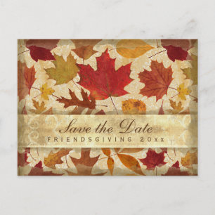 Invitation Carte Postale Économies de Friendsgiving le feuille d'automne de