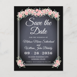 Invitation Carte Postale Économies florales noires de mariage de tableau la