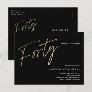 Invitation Carte Postale Écriture simple et élégante moderne 40e anniversai