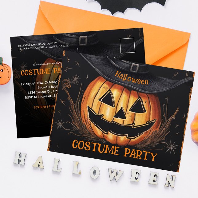 Invitation Carte Postale Éffrayant Halloween Costume adulte Fête d'entrepri (Spooky Halloween Adult Costume Party Invitation Postcard)