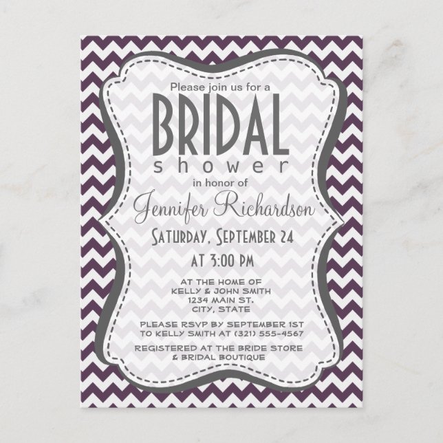 Invitation Carte Postale Eggplant Purple Chevron; zig zag (Devant)