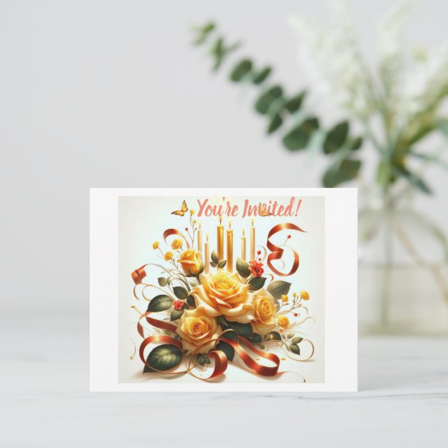 Invitation Carte Postale Élégance Florale : Célébration en Fleurs (Debout devant)